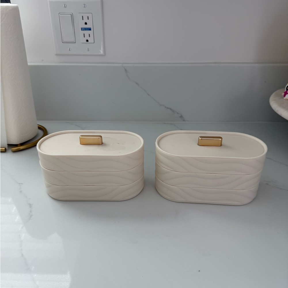 Cream Storage Boxes with Gold Accents